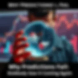 A person looking at a broken crystal ball with charts and graphs in the background, symbolizing failed forecasts