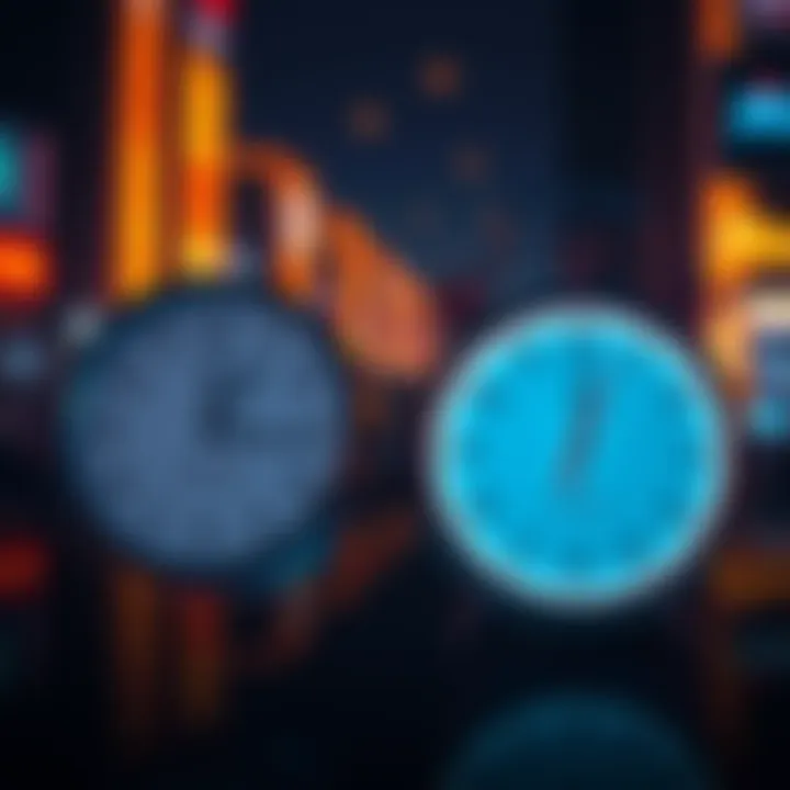 A visual comparison of deposit and withdrawal times showing a clock for 24-hour withdrawal and a fast clock for 1-minute deposit