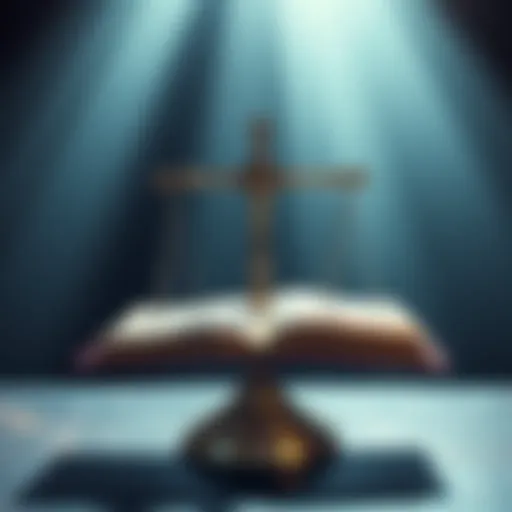 Faith and Evidence A scale balancing a book representing science and a cross symbolizing faith, highlighting the tension between evidence-based beliefs and religious faith.
