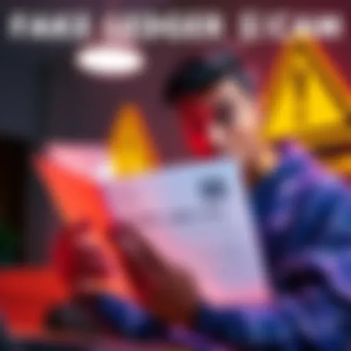 A person looks surprised while reading a fake letter about Ledger updates with a warning symbol in the background.