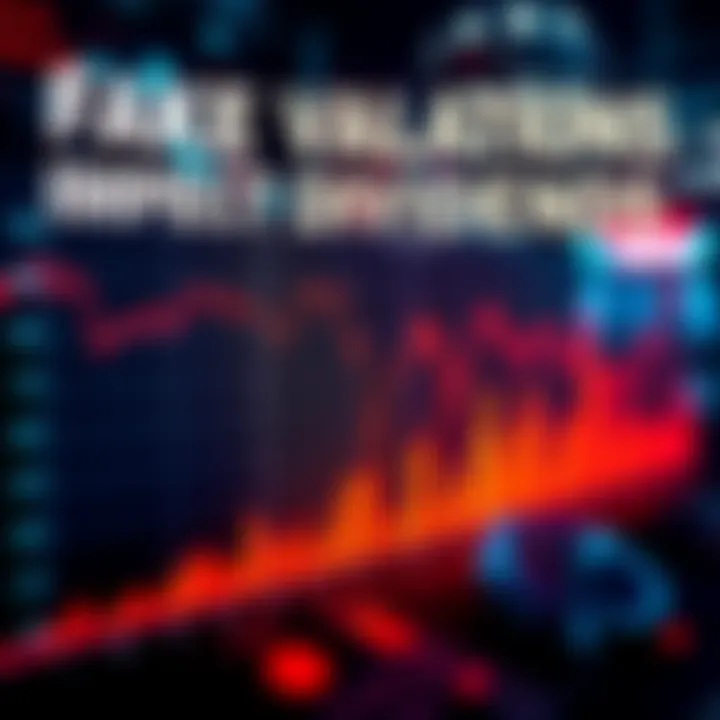 Fake Valuations Impacting Dividends A graph showing declining dividend payouts alongside rising fake valuations with concerned investors analyzing the data.