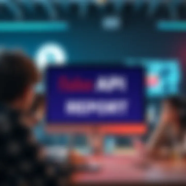 A graphic showing a computer screen displaying a warning about fake API reports with concerned tech enthusiasts in the background.