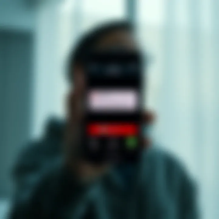 A concerned person holding a phone with a warning message on the screen about a scam call from Ledger representatives.