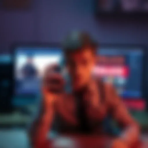 A person holding a phone looking anxious as they receive a call from someone pretending to be the police, with a computer showing a fake Ledger site in the background.