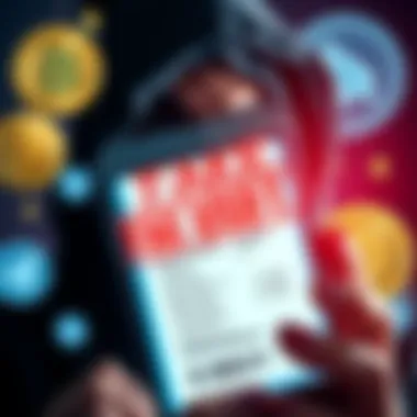 A counterfeit USDT receipt displayed on a phone screen, surrounded by crypto symbols and a worried person in the background.