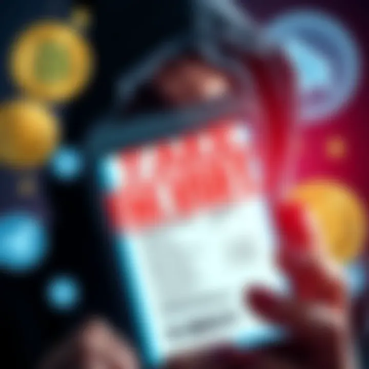 A counterfeit USDT receipt displayed on a phone screen, surrounded by crypto symbols and a worried person in the background.