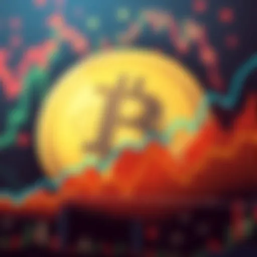 A graph showing a downward trend in Bitcoin's value with a digital currency symbol in the background