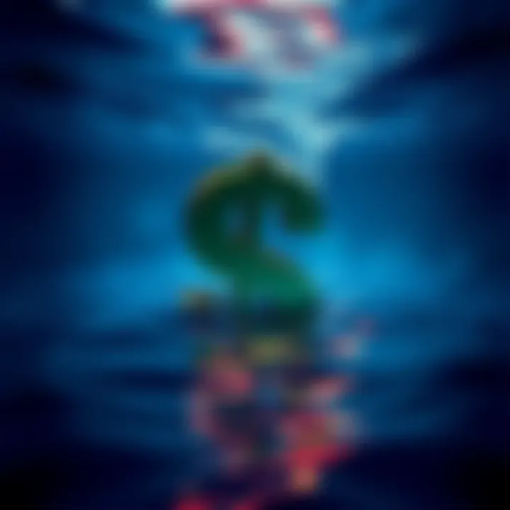A large dollar sign is sinking into water, symbolizing the potential decline of the USD.