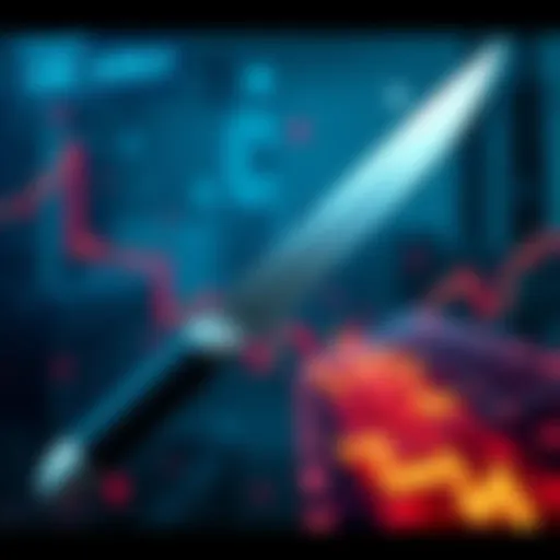 A graphic showing a knife falling through financial charts, symbolizing market downturns and investment risks.