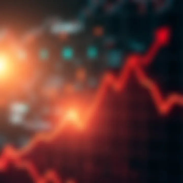A downward trending graph representing declining market prices with financial symbols in the background.
