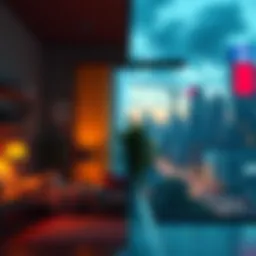 A split image showing a cozy familiar home scene on one side and a vibrant cityscape representing new experiences on the other side.