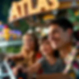 A family smiles as they experience thrilling rides and attractions at Atlas in Universal Orlando.