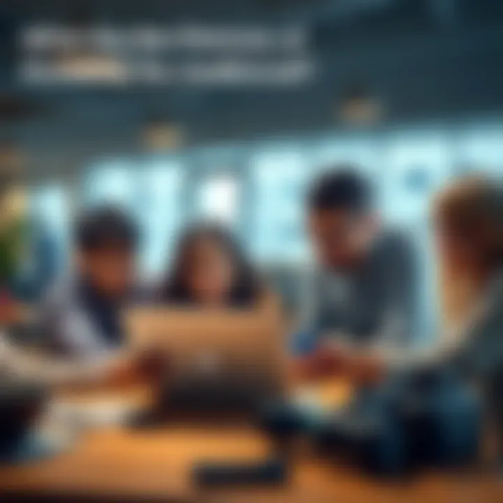 A family gathered around a table looking at a laptop and credit card, discussing travel finances for their upcoming international trip.