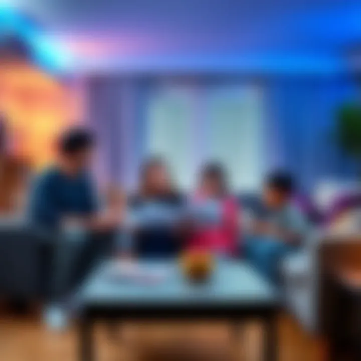 A young father with his wife and four children discussing financial plans in their living room, focusing on retirement strategies.