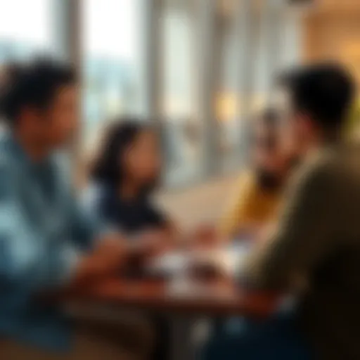 A family sitting at a table, talking about their Bitcoin investments and financial planning for the future.