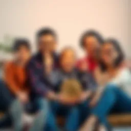 Family Celebrates Bitcoin Investment A family sits together, smiling and holding a physical representation of Bitcoin, symbolizing their investment decision during market uncertainty.