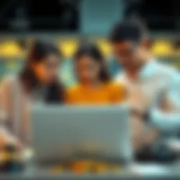 A family standing together with a laptop, looking concerned while discussing their missing Bitcoin funds with a lawyer.