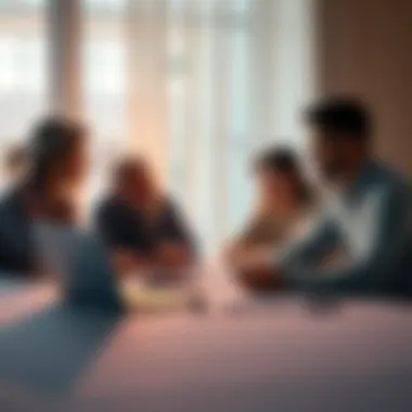 A family sitting at a table, discussing how to transfer cryptocurrency to heirs, with a laptop open showing crypto charts.