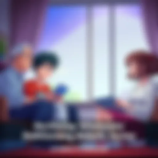 A family sitting together, discussing their favorite wholesome dubbed anime titles with a look of concern.