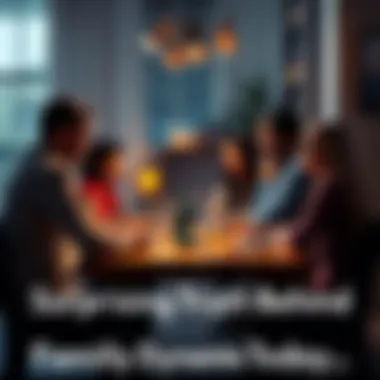A family sitting around a dining table, engaged in conversation about their responsibilities and dreams.