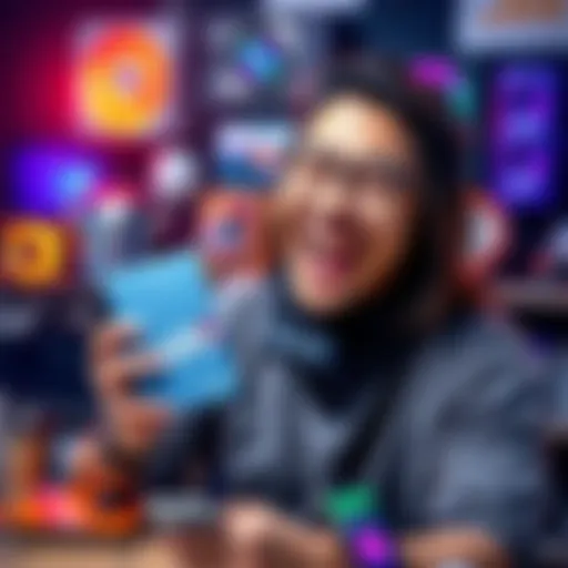 A fan holding a Safe5 product with a big smile, eagerly anticipating the release of Safe7. Background shows a collection of tech gadgets.