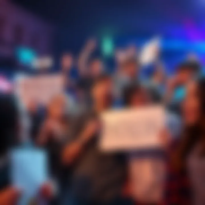 A group of people expressing shock and disappointment over the deletion of a popular Patreon page, with some holding signs and others discussing among themselves.