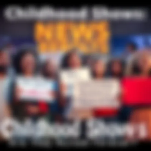 A group of fans expressing frustration over changes to favorite childhood shows, holding signs and talking passionately.
