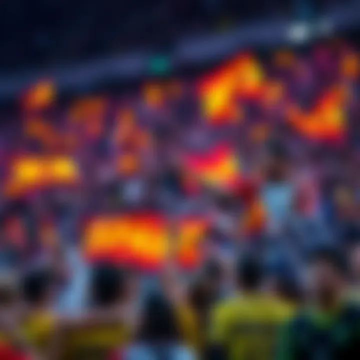 Crowd of enthusiastic soccer fans cheering with flags and wearing team jerseys for FIFA 2026 predictions