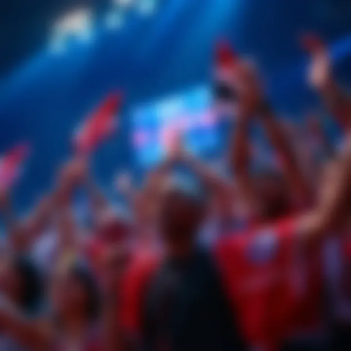 A group of sports fans passionately cheering, holding banners showing loyalty and support, inspired by Michael Jordan.