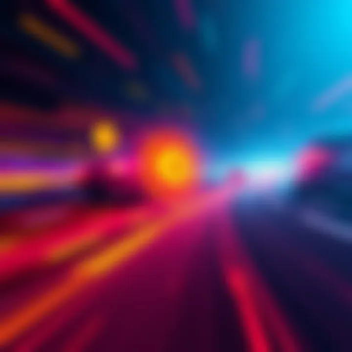 A graphic showing a fast-moving trading bot with digital currency symbols and speed lines in a colorful design.