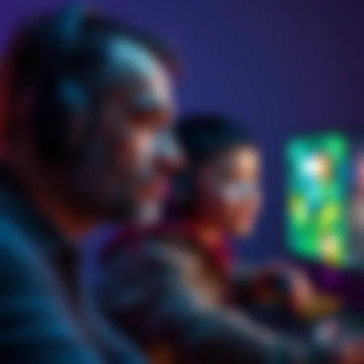 A father looking at his son playing video games, asking if he is winning, capturing a moment of connection in gaming culture.