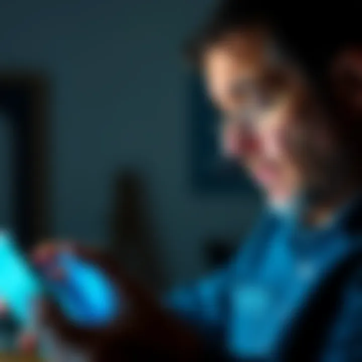 A concerned father looking at a device with a worried expression, symbolizing fears of government control over WiFi and personal assets.