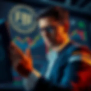 FBI Director Kash Patel looking at stock charts with a MicroStrategy logo in the background, showing concern over investment risks.