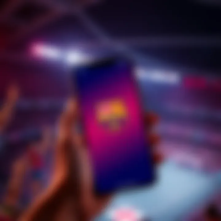 A smartphone displaying the FC Barcelona branded digital wallet on the Stellar network with a background of cheering fans in a stadium.