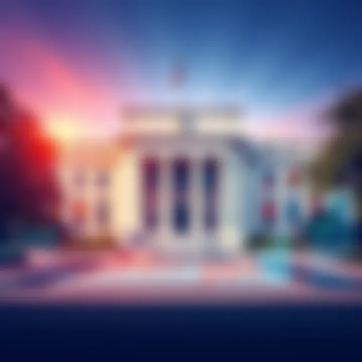 An illustration of the Federal Reserve building with financial graphs and charts in the foreground, highlighting economic changes.