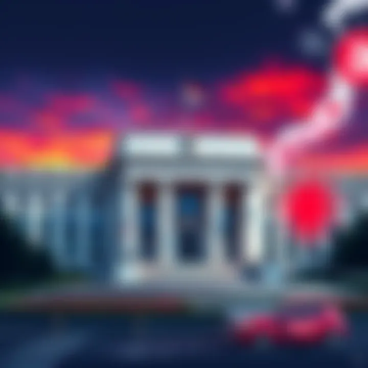 Fed and Japan Collaboration Illustration of the Federal Reserve building alongside elements representing Japan and Bitcoin, symbolizing economic collaboration.