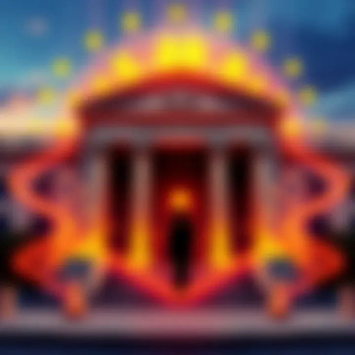 A graphic showing a bank building with digital currency symbols around it, representing new opportunities for banks in cryptocurrency