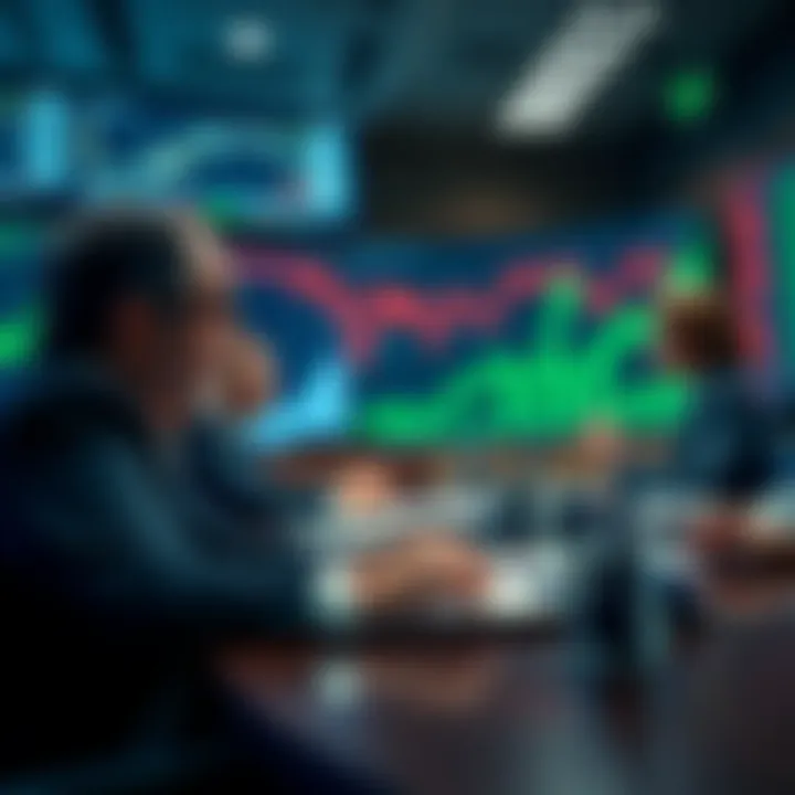 A focused discussion at the Federal Reserve board meeting with charts and financial data in the background