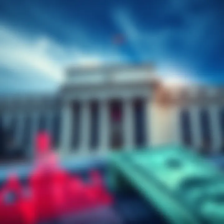 Federal Reserve Buying Treasury Bills The Federal Reserve building with financial charts and Treasury bills in the foreground