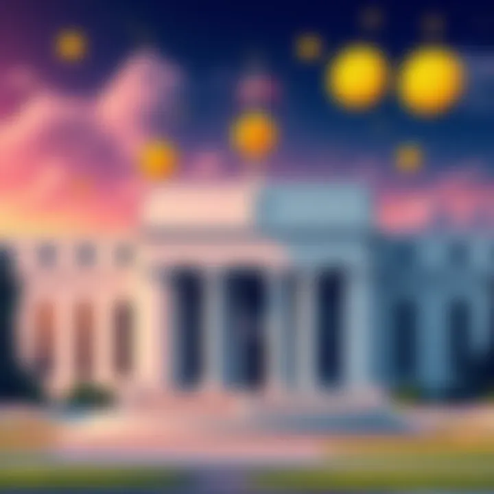 Illustration of Federal Reserve building with Bitcoin symbols indicating proposed changes to risk standards