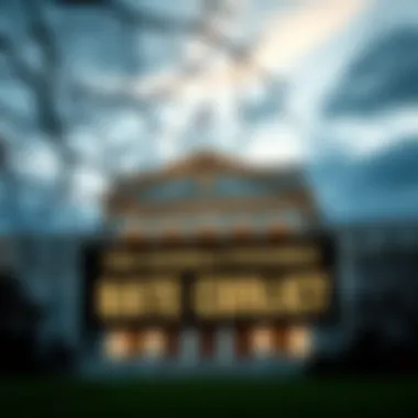 Federal Reserve building with a news banner about rate cuts and Iran conflict