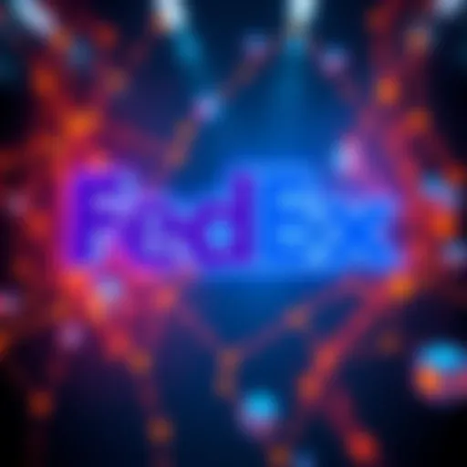 FedEx logo with digital elements representing blockchain technology