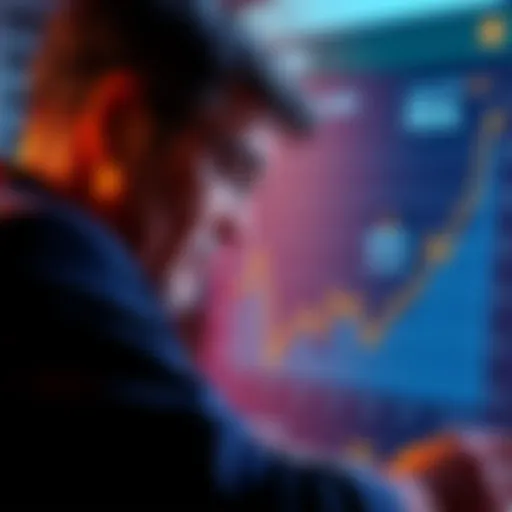 A person considering investment options for a Roth IRA, with a graph showing cryptocurrency vs FBTC costs.