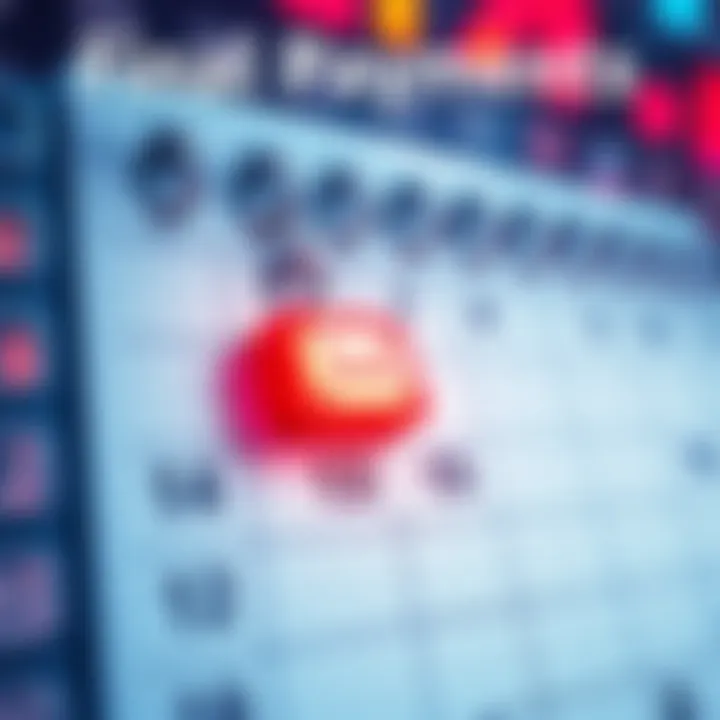 A calendar with marked dates highlighting expected payment times for individuals, with an email icon representing communication from Kobayashi.