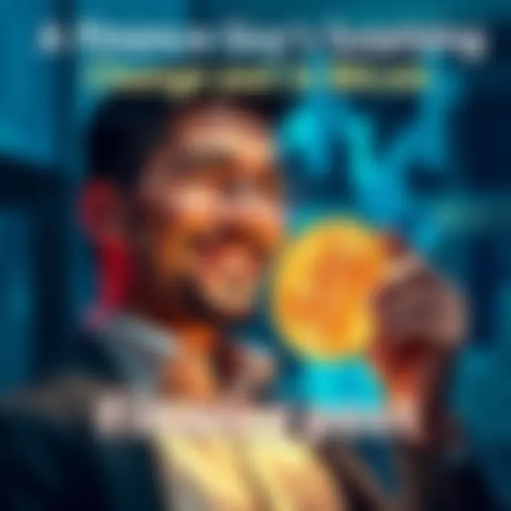 A finance professional smiling while holding a Bitcoin symbol, showing a positive change in attitude towards cryptocurrency.