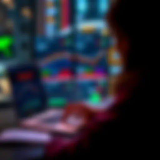 A person reviewing financial news on a laptop with charts and graphs displayed on the screen