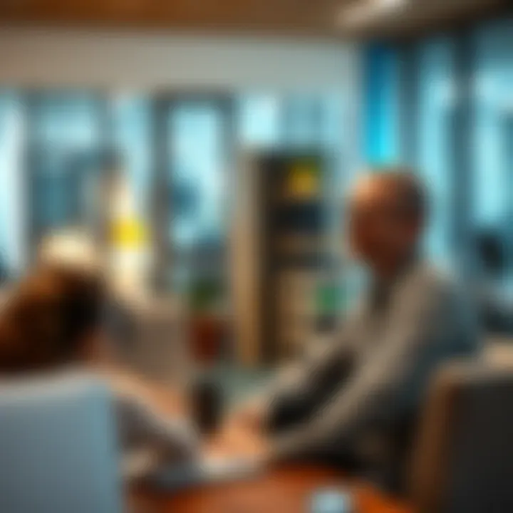 Financial advisor giving advice A financial advisor discussing investment options with a client in an office setting