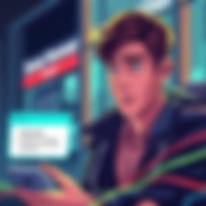 A Financial Alert on Digital Banking An illustration depicting a user receiving a notification about ceased interest on their financial account, with a concerned expression on their face.