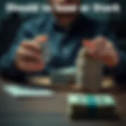 A person weighing options between taking a loan and saving money weekly, with stacks of cash and a loan agreement visible on the table.