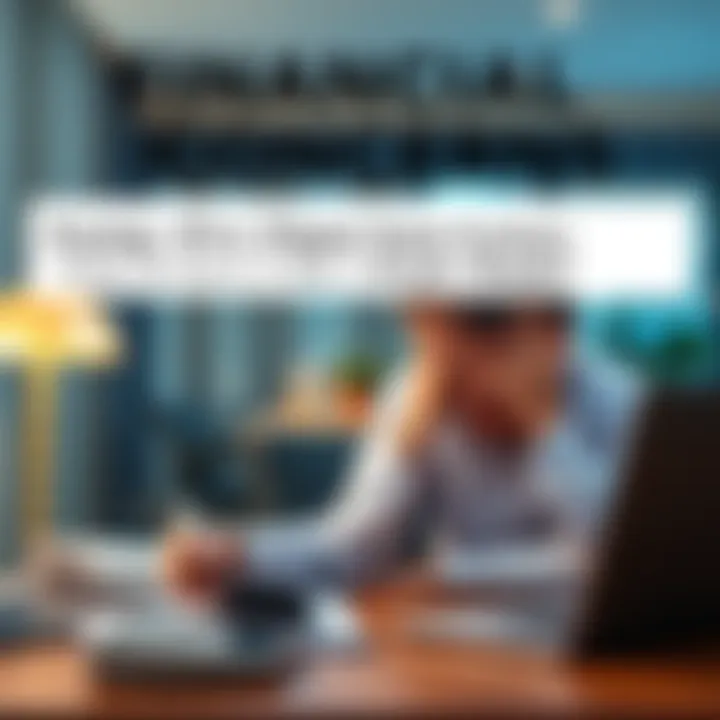 A worried person reviewing financial documents with a calculator and a laptop, reflecting on potential losses.